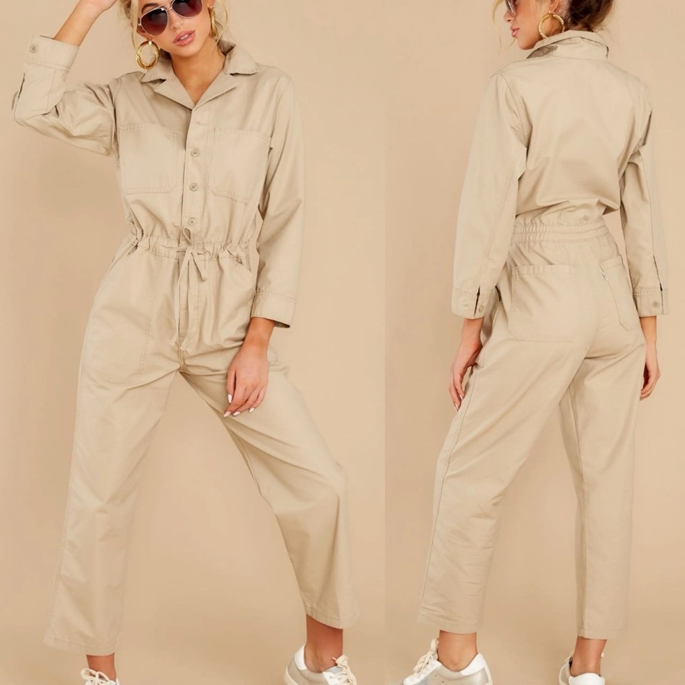 NWT Levi’s Khaki Utility Jumpsuit Coverall Crisp Twill Nomad Women Size S $128